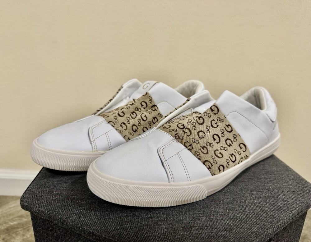 GUESS White Textile Slip-On Sneakers Logo Band Women’s US 11 WGSOON-R